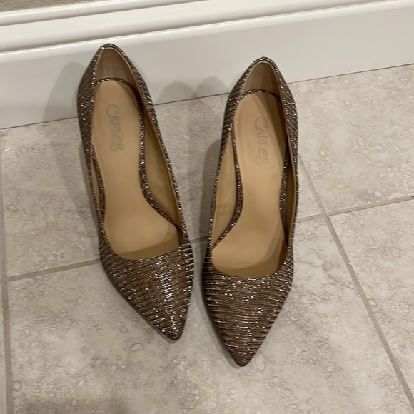 Carlos Santana Posy 4” heels metallic gold & silver shimmer fabric size 7 1/2 - Picture 4 of 11